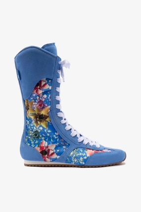 Thermal Core Snow Trekker Larroud?? x Jonathan Cohen Flat Lo Sneaker Boot In Dodger Blue and Gardenias Colored Satin