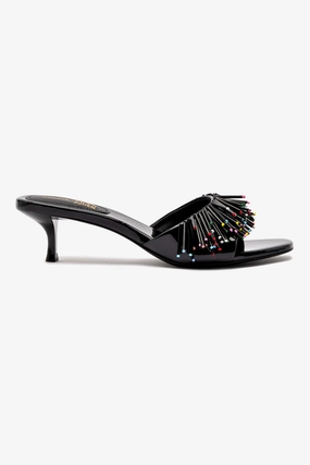 Larroud?? x Jonathan Cohen Fringe Greta Mule In Black Patent Leather Subtle Fashion Seamless Fit Design