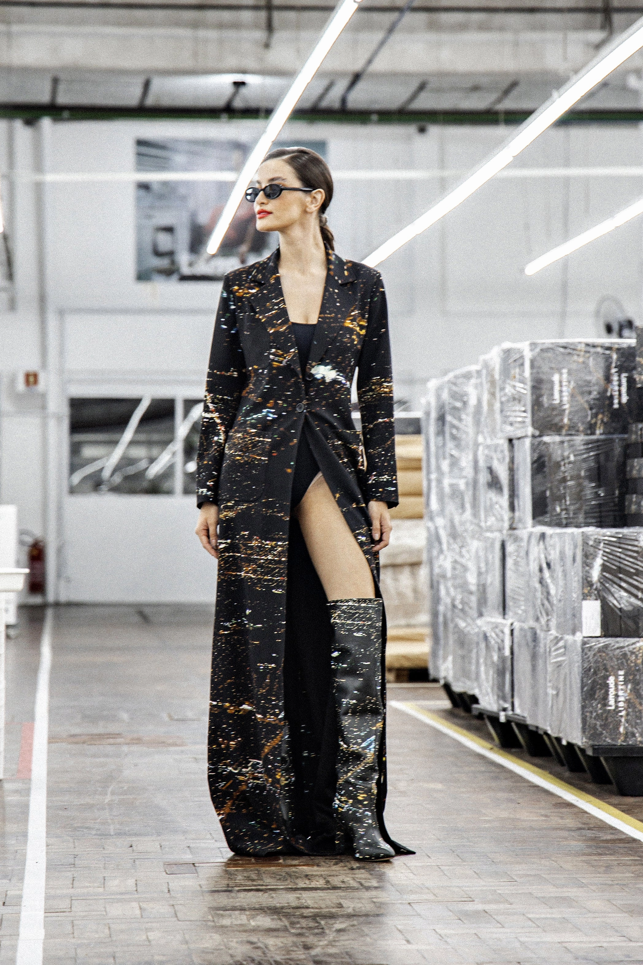 Larroud?? x Libertine Boot In Black LAX Printed Leather Patterned Surface Outdoor Performance