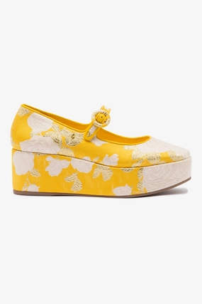 Larroud?? x Markarian Blair Flatform In Yellow Floral Brocade Comfortable Backing