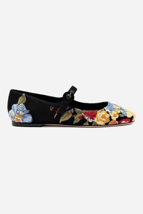 Peace Glow Larroud?? x Markarian Flat In Black Wool and Floral Embroidery