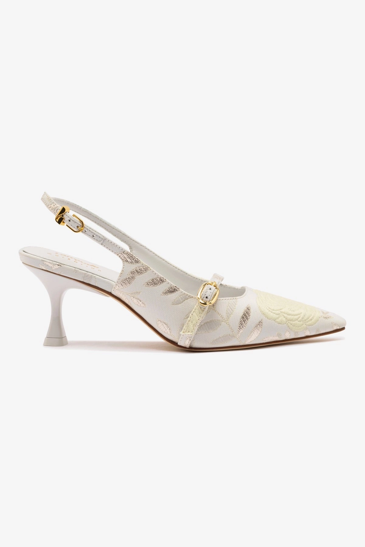 Larroud?? x Markarian Ines Pump In Yvette Ivory Brocade Peep Toe Booties Textured Surface