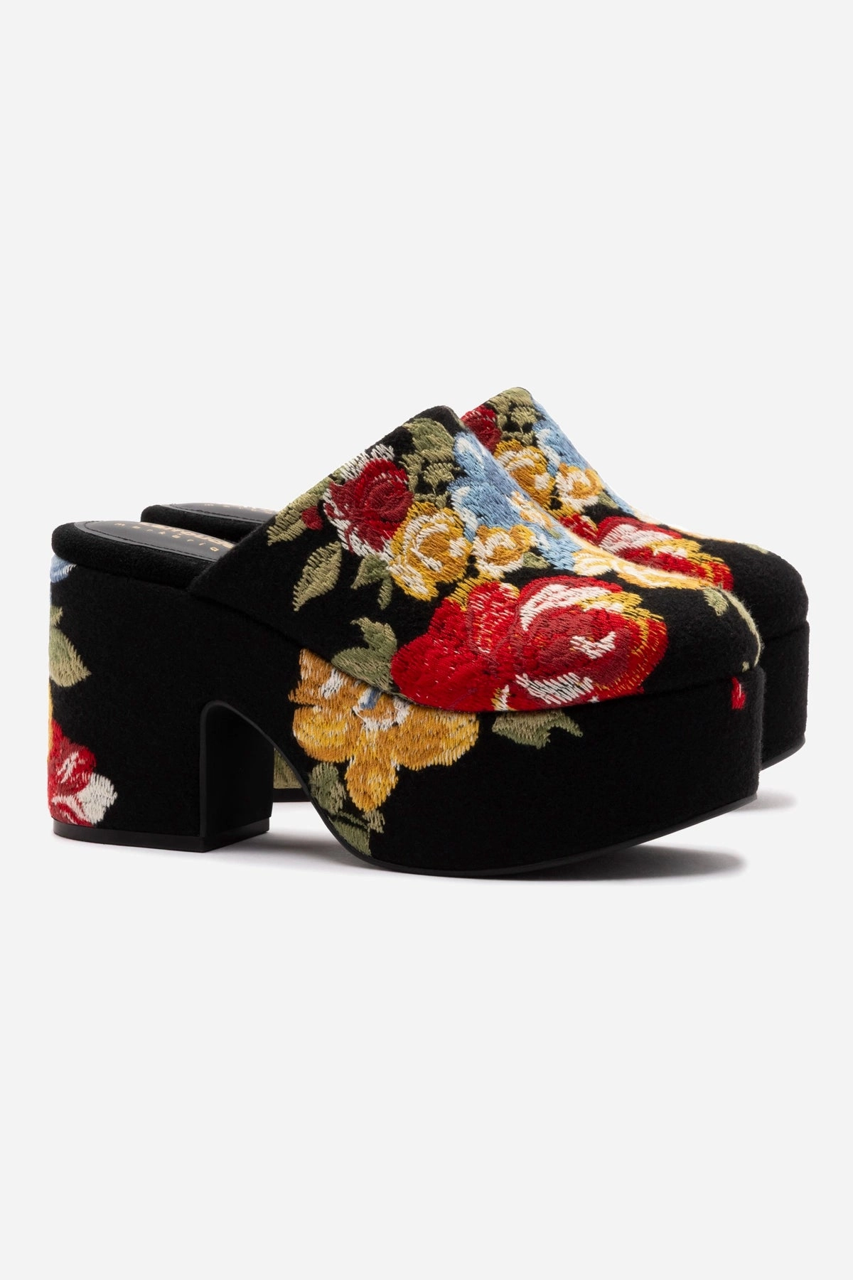 Gum outsole Larroud?? x Markarian Miso Clog In Floral Embroidery Black Fabric