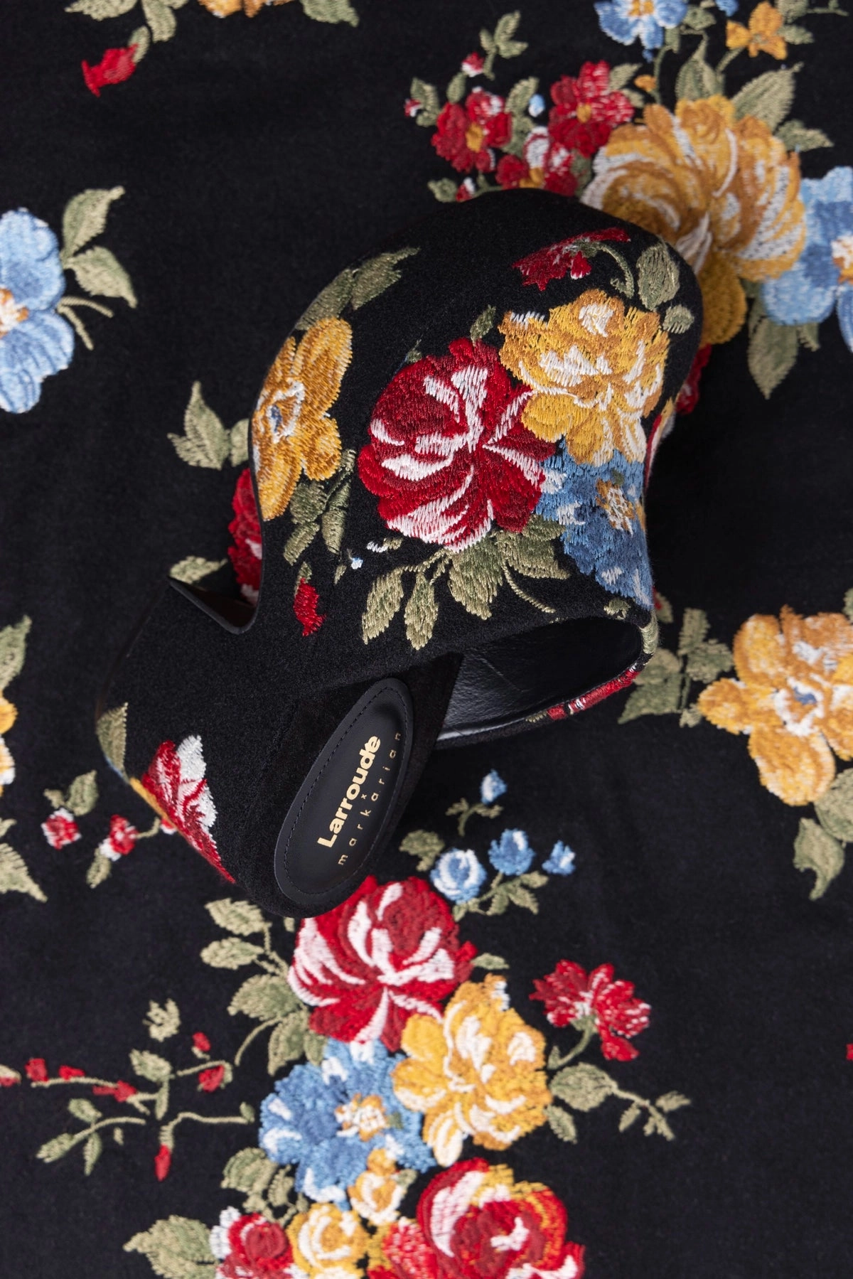 Larroud?? x Markarian Miso Clog In Floral Embroidery Black Fabric Traction pattern