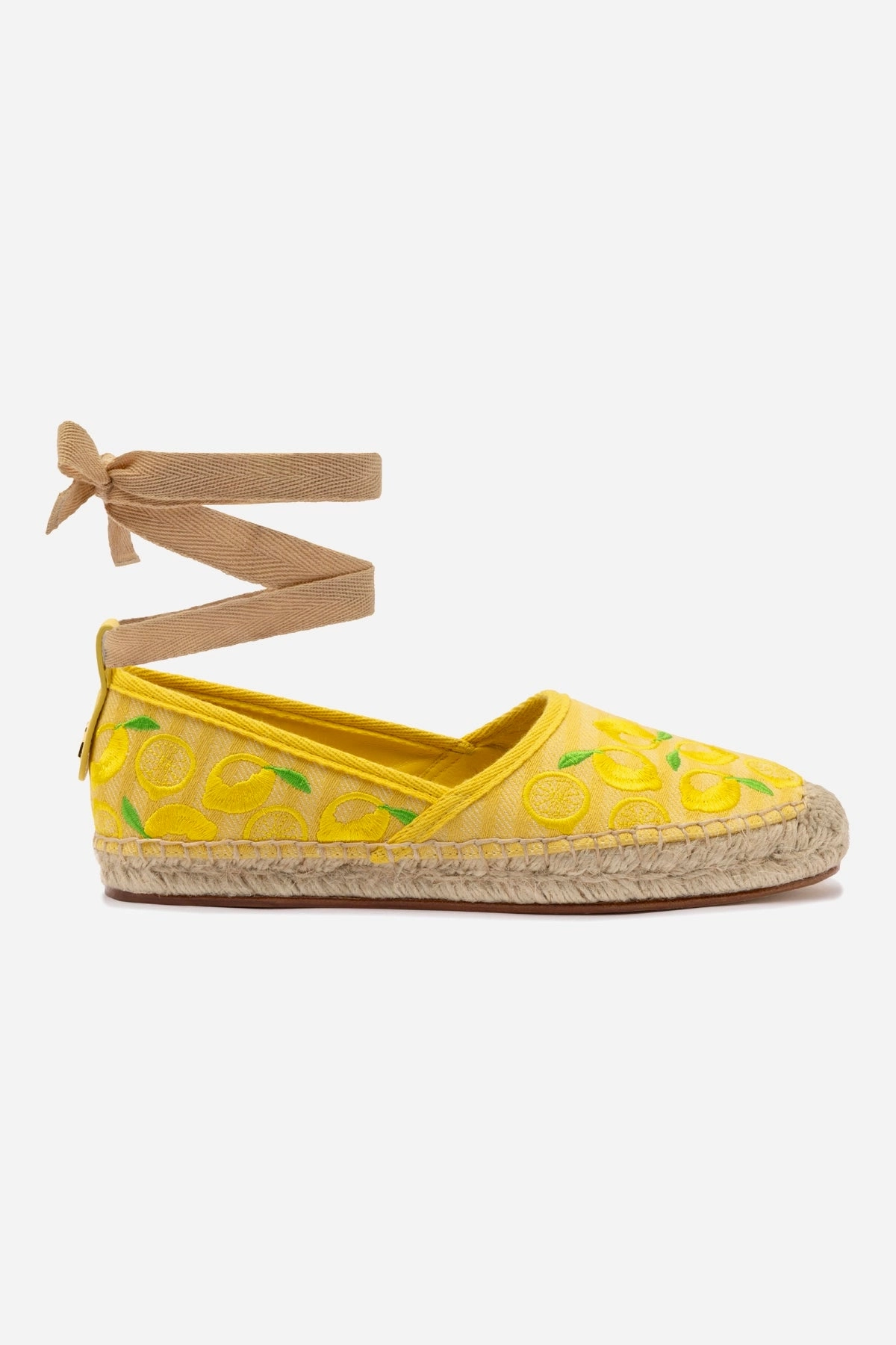 Leaf Lane Chic Sole Letizia Espadrille Flat In Sunrise Striped Fabric and Sicilian Lemon Embroidery