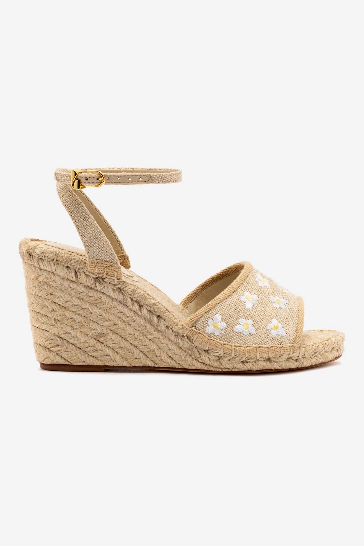 Letizia Espadrille Wedge In Raw Linen and Daisy Embroidery Daily Basic On-the-Go Fit