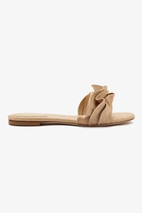 Ivy Ruffle Flat Mule In Beige Raffia Casual Classic