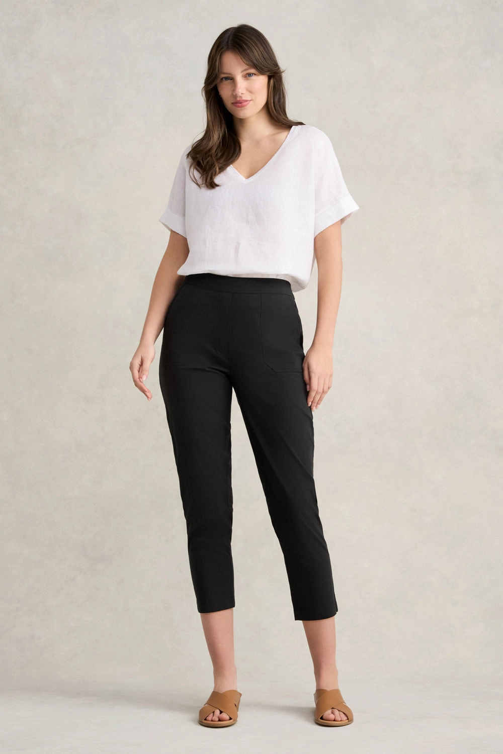 Lightweight Cotton Pant - Black Mid Rise Bold Waistband