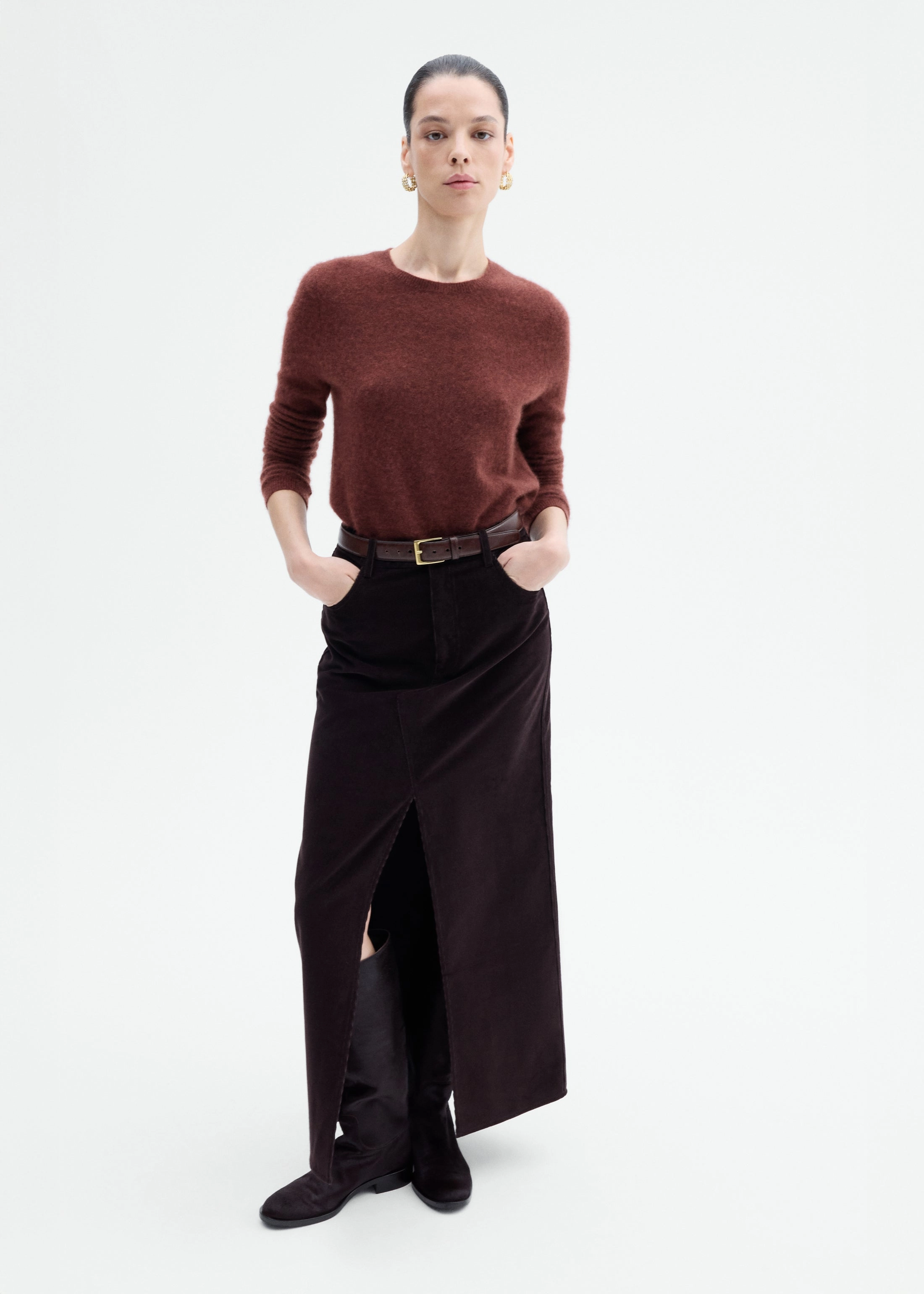 Long Sleeve Crew Sweater in Cashmere Silk - Brick Breezy Day