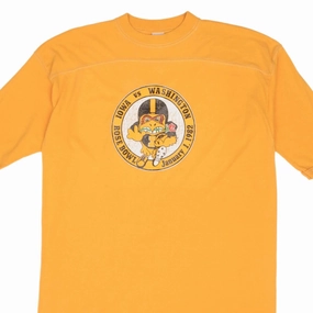 VINTAGE IOWA VS WASHINGTON FOOTBALL ROSE BOWL TEE SHIRT 1982 LARGE MADE IN USA Wrinkle Resistant Texture Easy Care Material