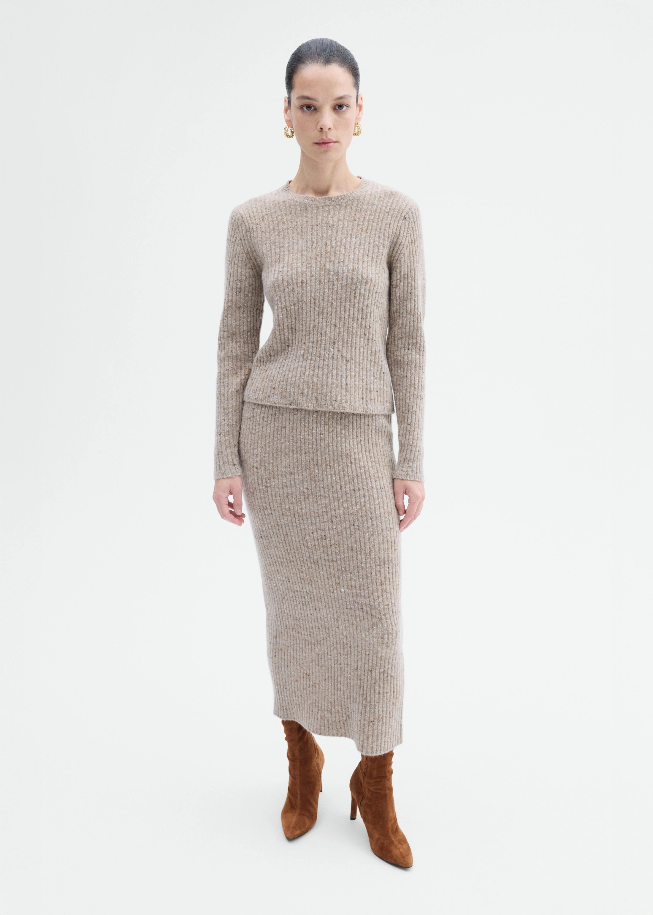 Midi Knit Skirt in Wool Cashmere - Antelope Heat Retention Technology