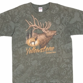 VINTAGE YELLOWSTONE NATIONAL PARK ELK ANIMAL ALL OVER PRINT TEE SHIRT 2000S LARGE Chic Minimal Fit