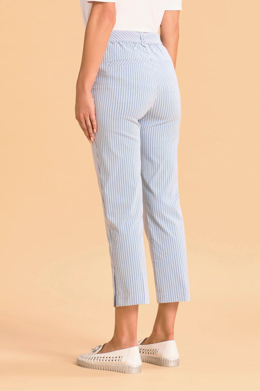 Seersucker Stripe Capri Pant - Navy & White Stripe Denim finish