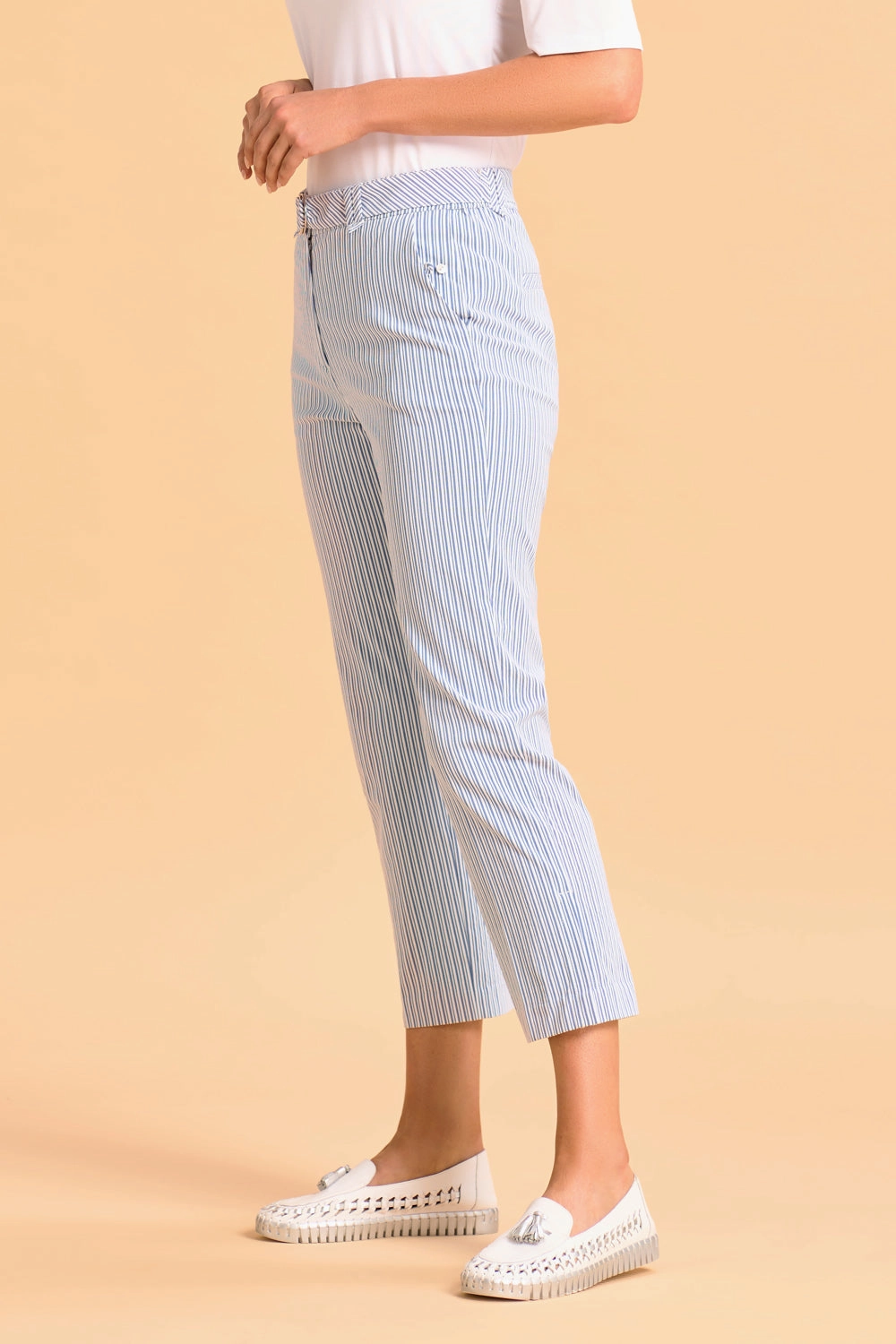 Seersucker Stripe Capri Pant - Navy & White Stripe Sleek and Soft