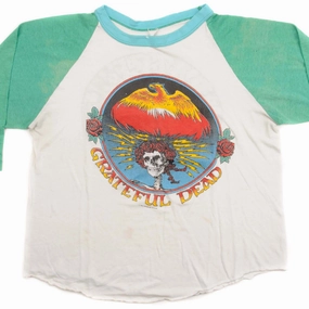 cotton material VINTAGE GRATEFUL DEAD RAGLAN TEE SHIRT 1979 SIZE SMALL MADE IN USA