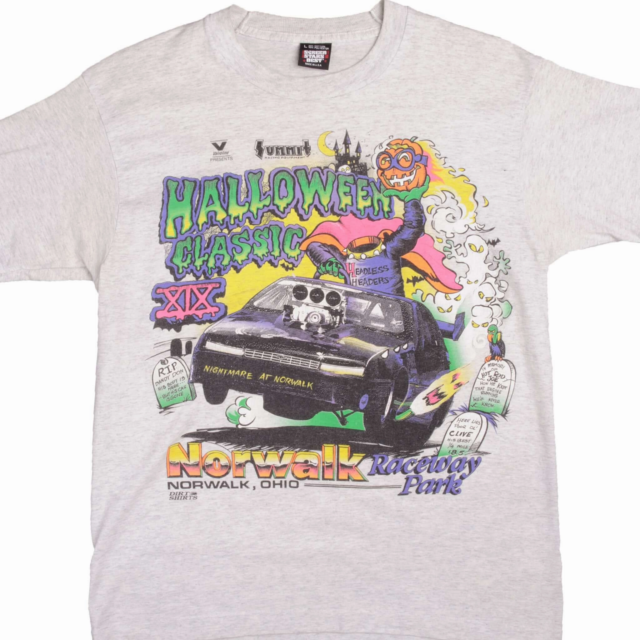 VINTAGE RACING HALLOWEEN NORWALK RACEWAY TEE SHIRT 1980S MEDIUM MADE IN USA layerable Casual Comfort