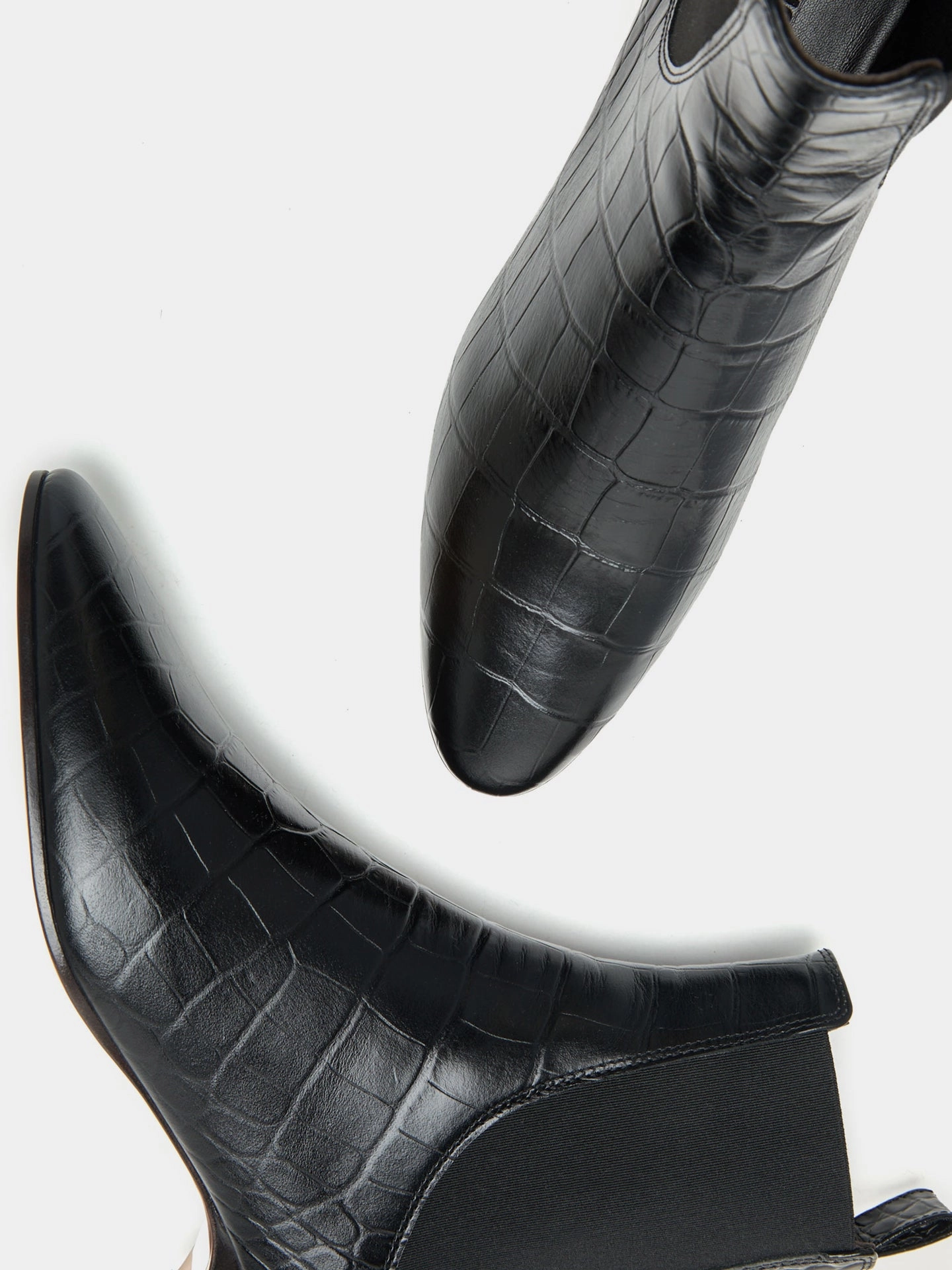 Allegra Chelsea / Coco Black Leather Croc Effect Sharp Look