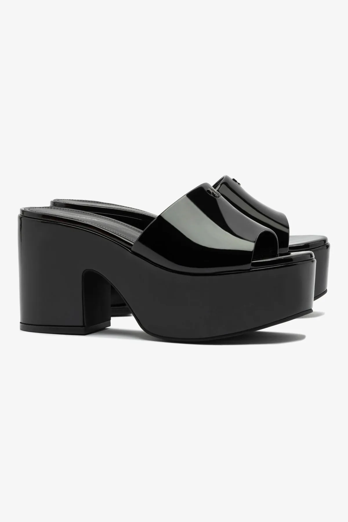 Expandable Shock Absorbing Miso Platform Mule In Black Patent Leather