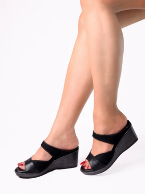 Yara Black Wedge Heels Float Comfort Sporty Comfort