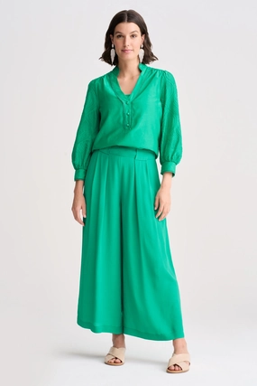 All Day Use Pleated Wide Leg Pant - Kelly Green
