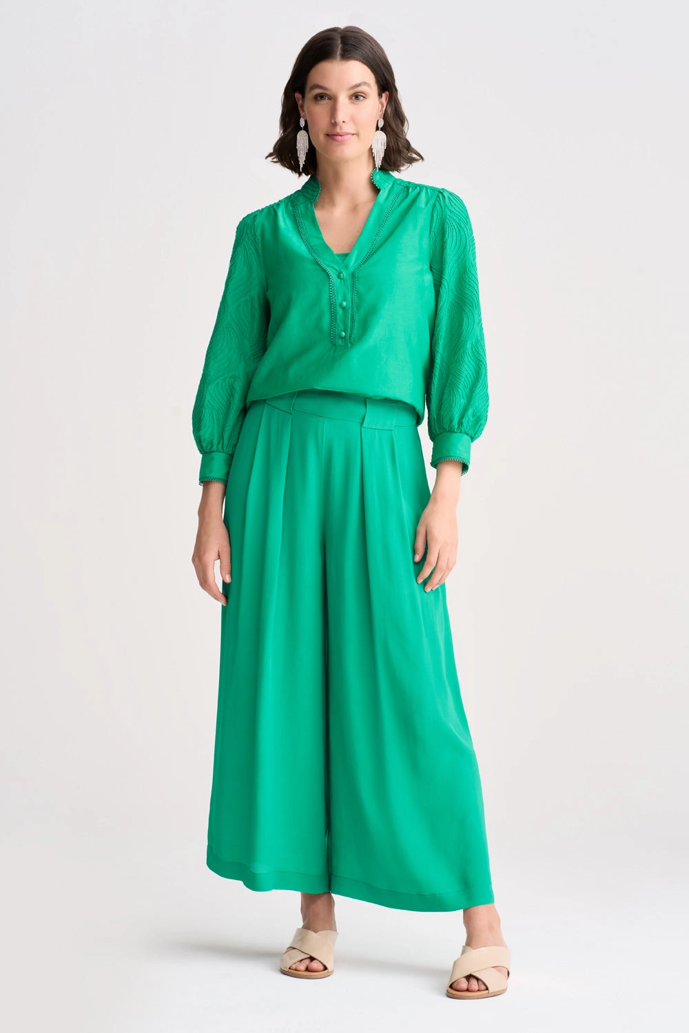 All Day Use Pleated Wide Leg Pant - Kelly Green