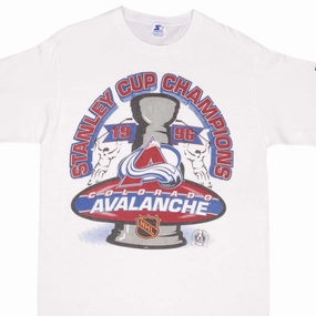 VINTAGE NHL COLORADO AVALANCHE STANLEY CUP CHAMPIONS 1996 TEE SHIRT SIZE MEDIUM Laser Cut Edges Seam Free Edging