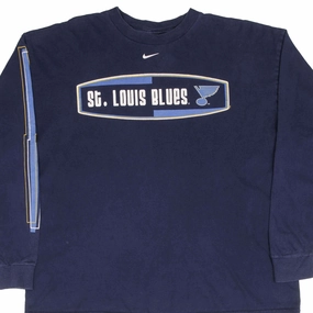 VINTAGE NIKE NHL ST LOUIS BLUES CENTER SWOOSH LONG SLEEVE TEE SHIRT 1990S LARGE Crew neck classic Chilly Layer