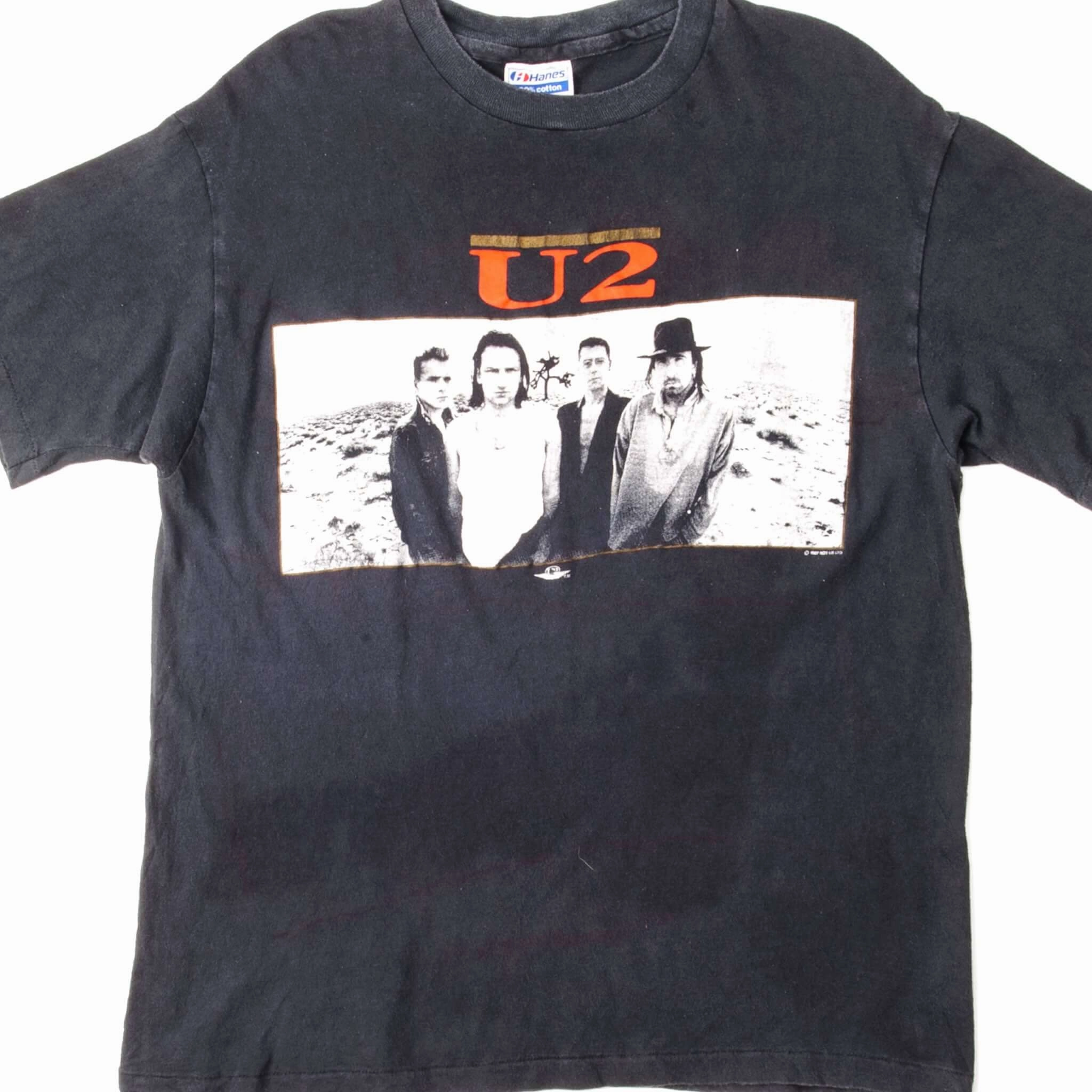 VINTAGE U2 THE JOSHUA TREE TOUR FALL 1987 TEE SHIRT SIZE MEDIUM MADE IN USA MinimalistDesign Layered Neckline
