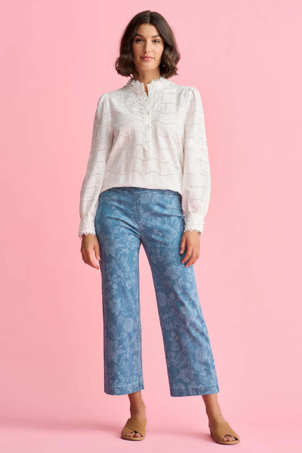 Bengajean? 7/8 Wide Leg - Botanic Laser Print No Ride Fit