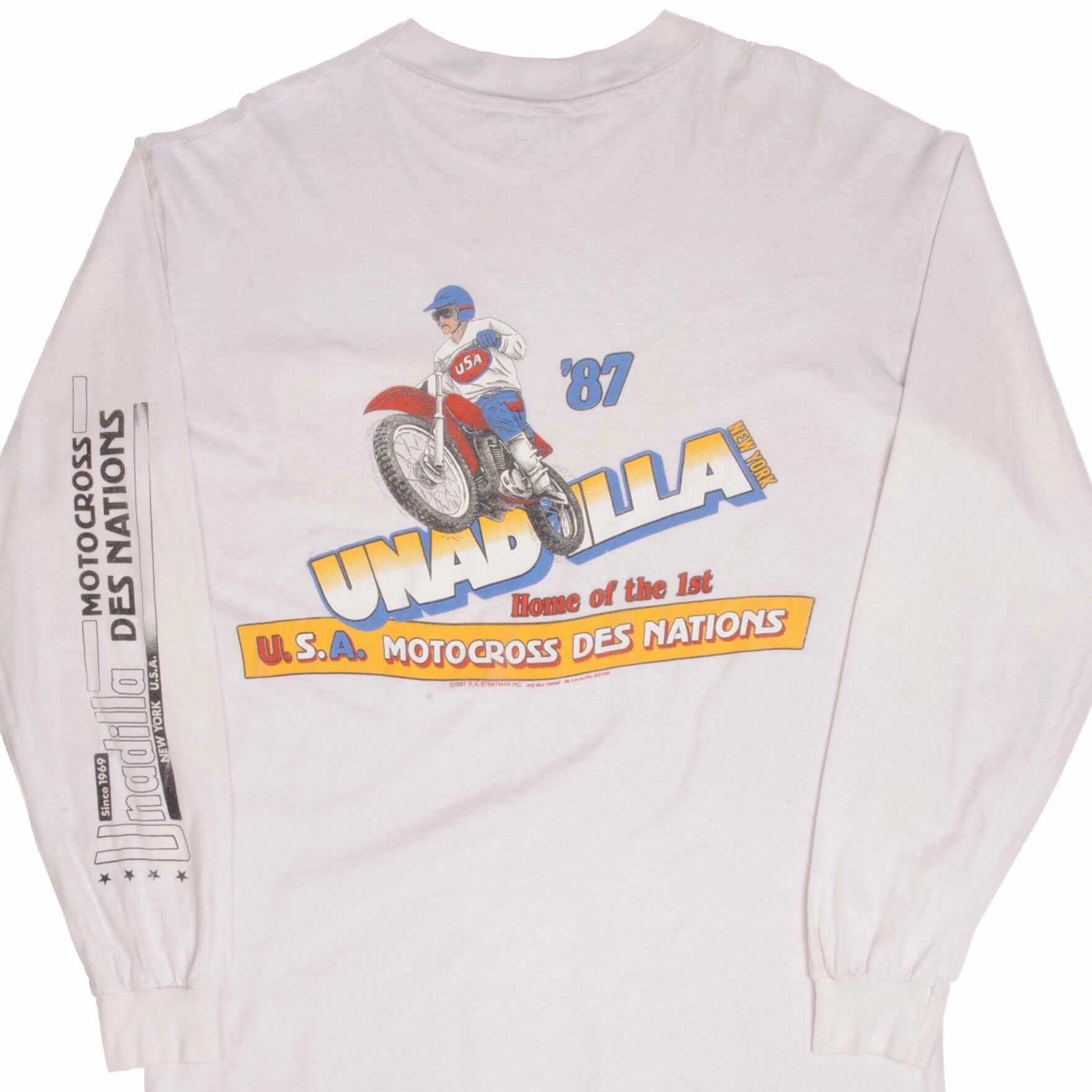 Effortless Look Fashion Top VINTAGE MOTOCROSS DES NATIONS UNADILLA LONG SLEEVE TEE SHIRT 1987 XL MADE USA