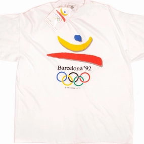 VINTAGE OLYMPIC GAMES BARCELONA 1992 TEE SHIRT 1988 SIZE XL DEADSTOCK WITH ORIGINAL TAG Minimal Comfort Wear Microfiber Blend