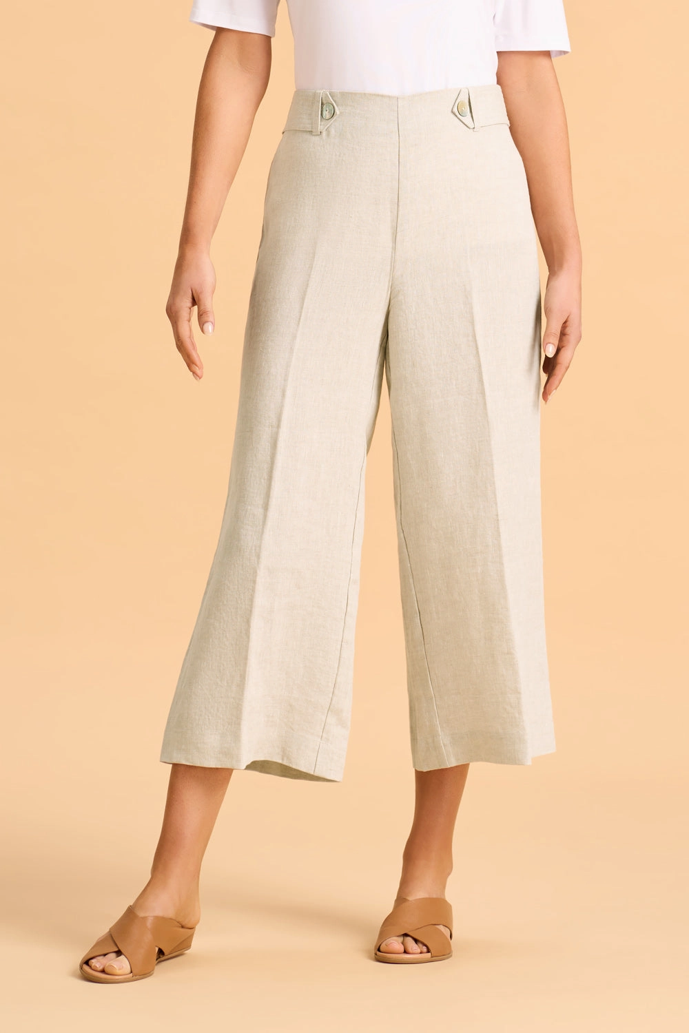 Timeless Comfort Fit Waist Tab Linen Culotte - Natural Cross Dye
