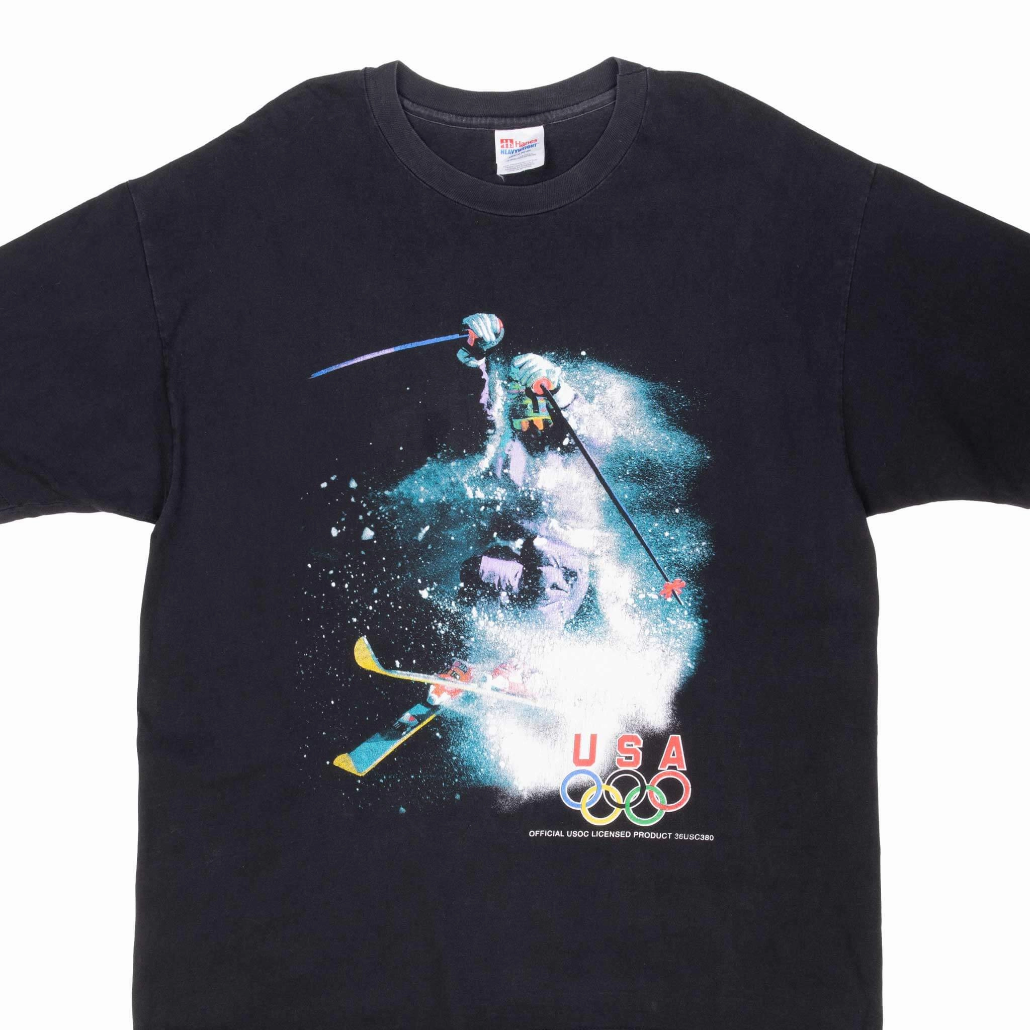 Classic Outfit Style Fuzz Free Surface VINTAGE WINTER OLYMPICS TEAM USA SKI TEE SHIRT 1990S XL