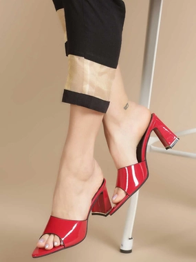 Blushy Red Block Heel Leather