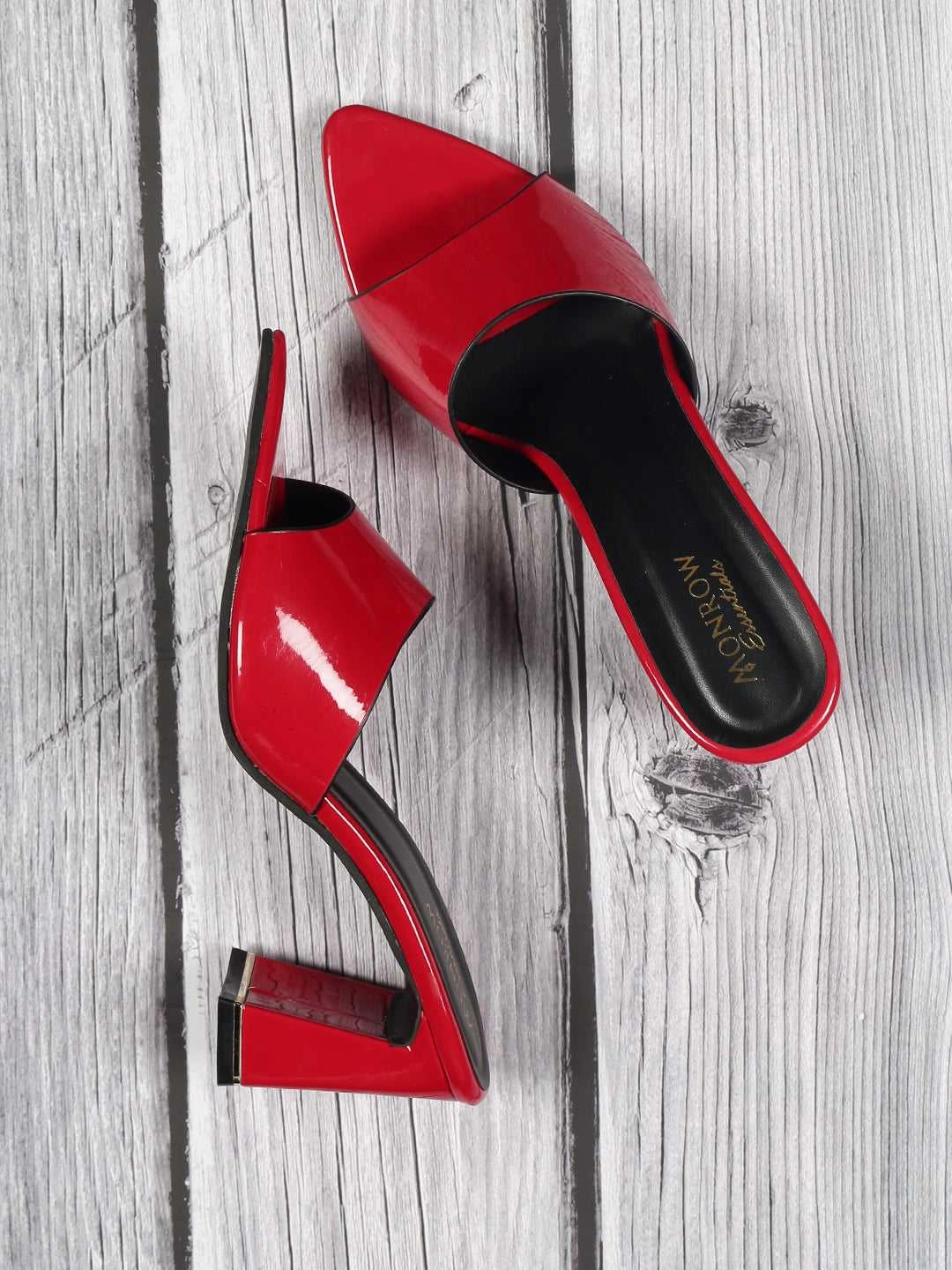 Comfortable Buckle Blushy Red Block Heel