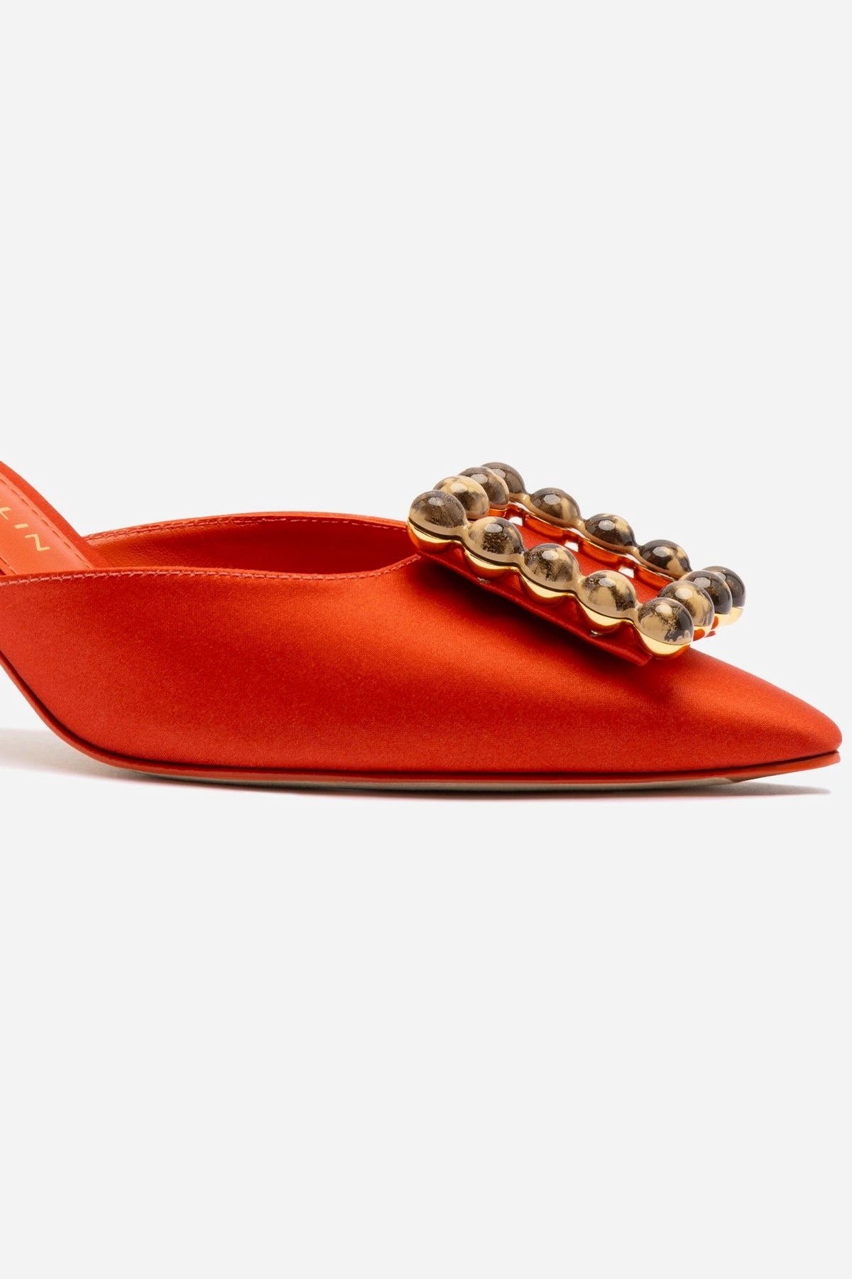 Chloe Gosselin by Larroud?? Ava Mule In Orange Sunrise Satin Room To Breathe Chic Look