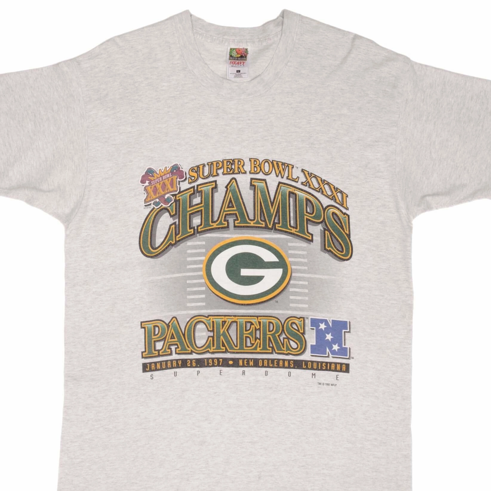 VINTAGE NFL GREEN BAY PACKERS SUPER BOWL CHAMPIONS 1997 TEE SHIRT LARGE MADE USA Collared formality cotton material