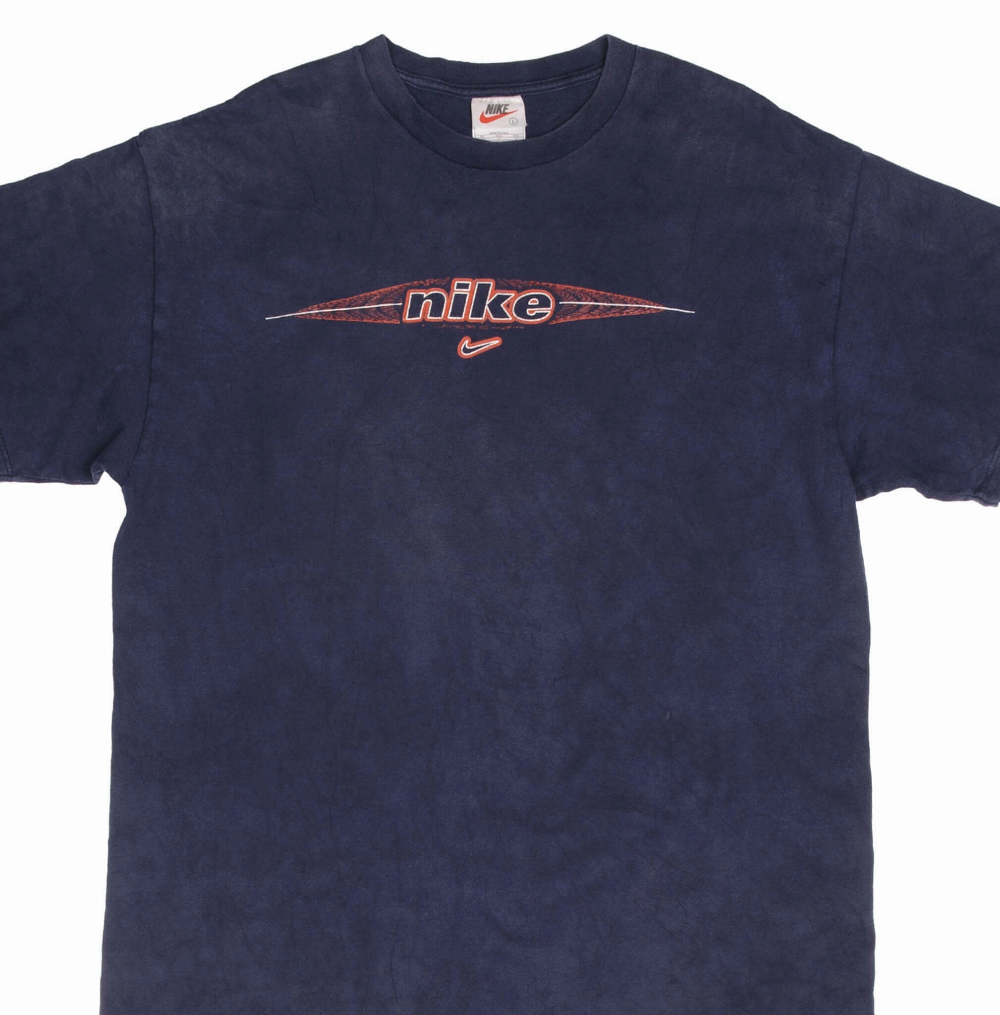 Stylish Casual VINTAGE NIKE CENTER SWOOSH SPELLOUT BLUE TEE SHIRT 1990S LARGE MADE IN USA