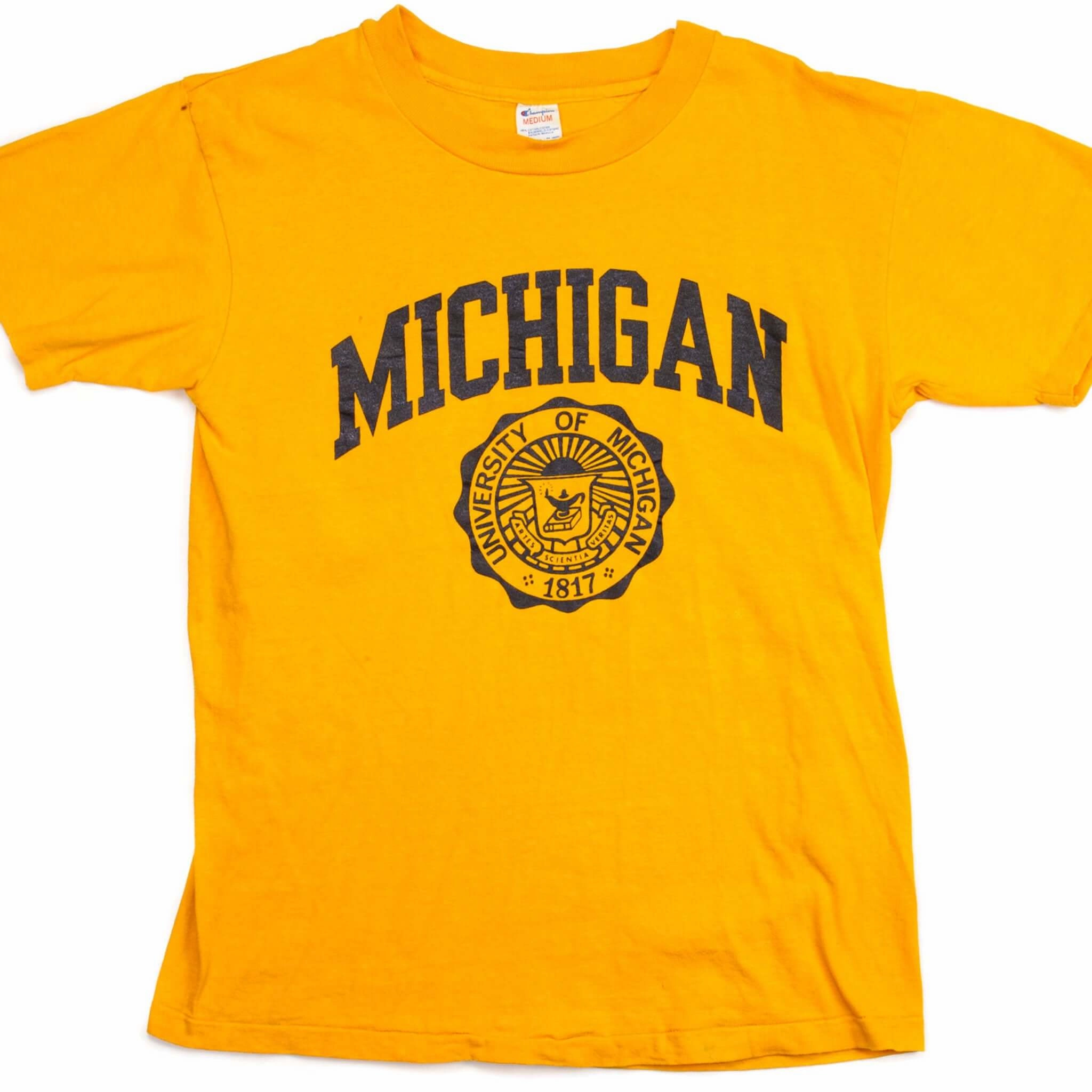 VINTAGE CHAMPION UNIVERSITY OF MICHIGAN TEE SHIRT EARLY 1980S SMALL MADE IN USA Set In Sleeve