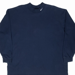 VINTAGE NIKE NAVY BLUE LONG SLEEVE TURTLE NECK TEE SHIRT 2000S 2XL Effortless Wear Eco Certified Fiber