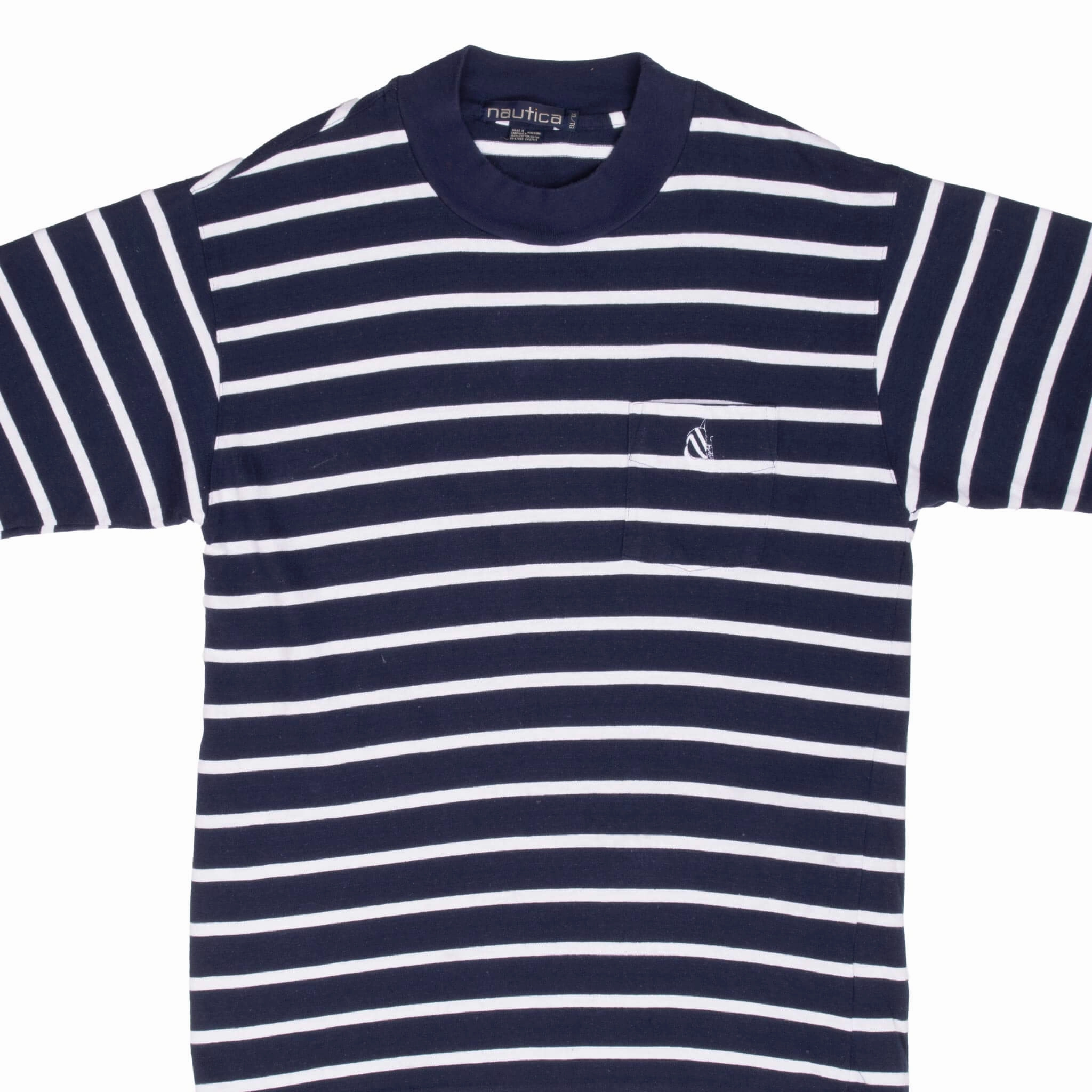 VINTAGE NAUTICA BLUE MARINIERE TEE SHIRT 1990S LARGE SoftenedTexturedWeave Comfy Fit