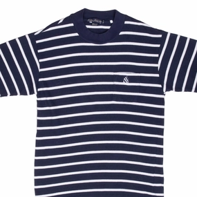 VINTAGE NAUTICA BLUE MARINIERE TEE SHIRT 1990S LARGE SoftenedTexturedWeave Comfy Fit