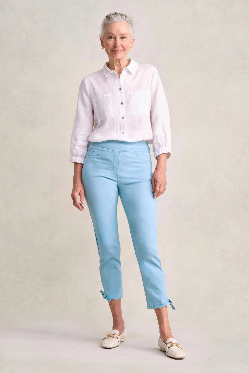 Flexible Leg All Day Comfort Bengajean? 7/8 Tied-Cuff - Dusty Blue