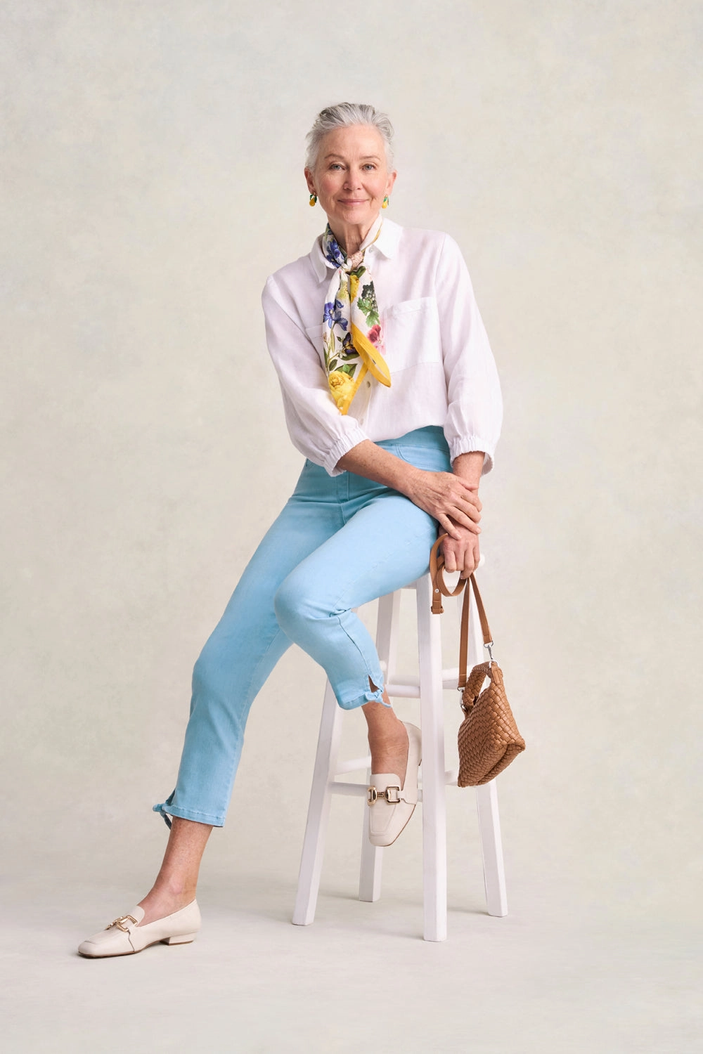 Comfort-First Linen blend Bengajean? 7/8 Tied-Cuff - Dusty Blue