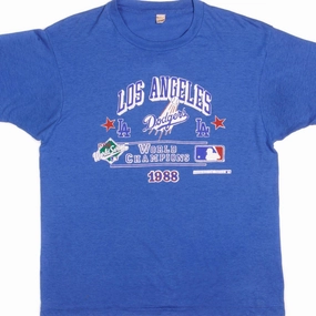Regular Fit Circular Knit Construction VINTAGE MLB LOS ANGELES DODGERS WORLD CHAMPIONS TEE SHIRT 1988 LARGE MADE USA