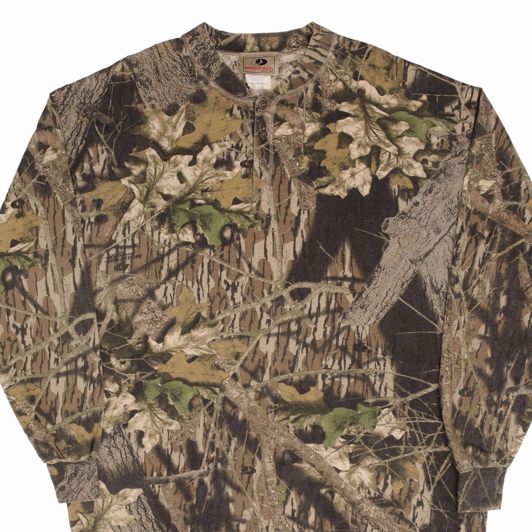 Quick Dry Wear VINTAGE HUNTING MOSSY OAK BREAK UP CAMO LONG SLEEVE HENLEY TEE SHIRT SIZE XL