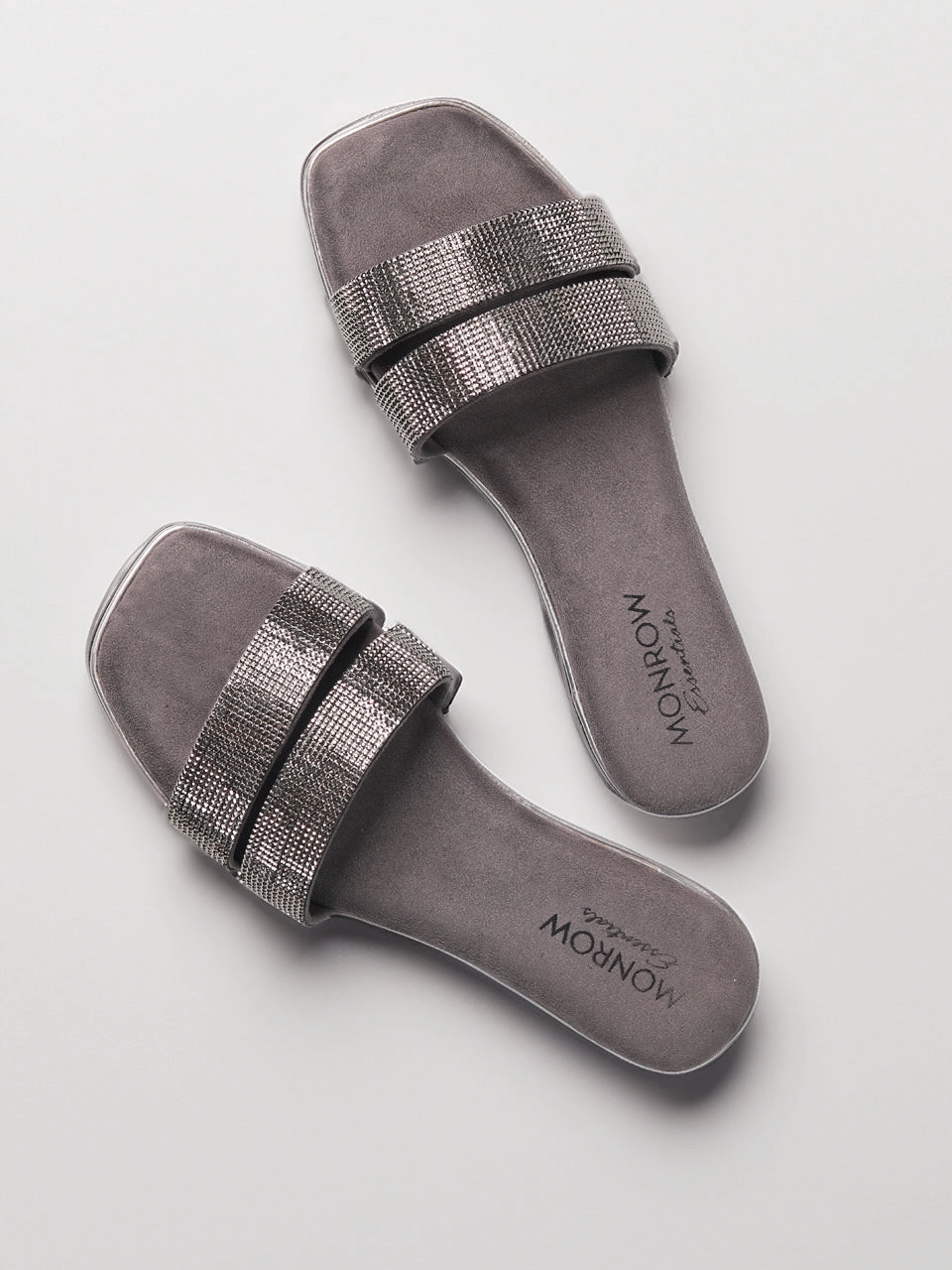 Emilia Grey Flats Metal hardware Ankle Support