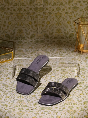 Party Shoes with Heels Peep Toe Sandals Emilia Grey Flats