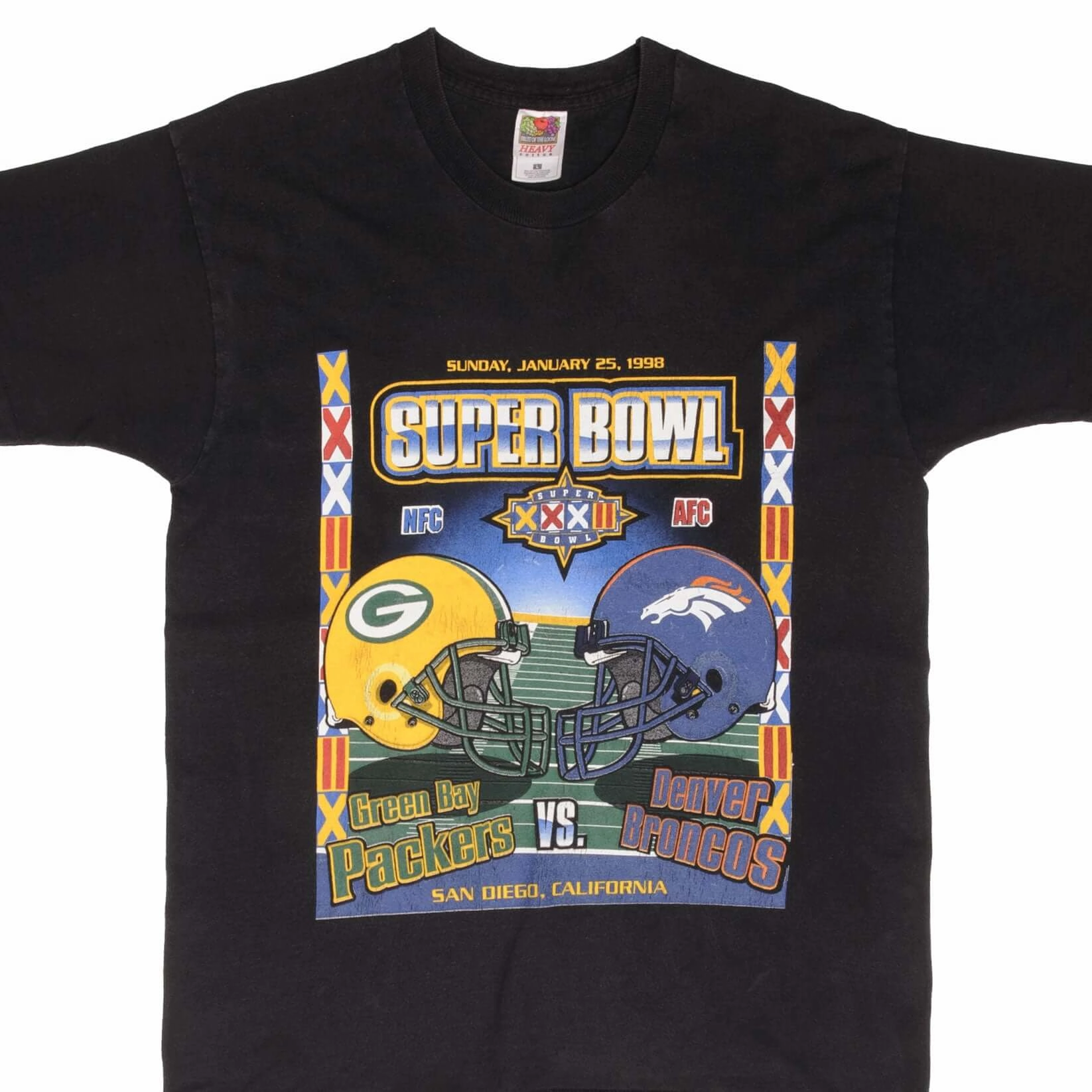VINTAGE NFL PACKERS VS BRONCOS SUPERBOWL XXXII 1998 TEE SHIRT SIZE MEDIUM Effortless Comfort Wear LowImpactDye
