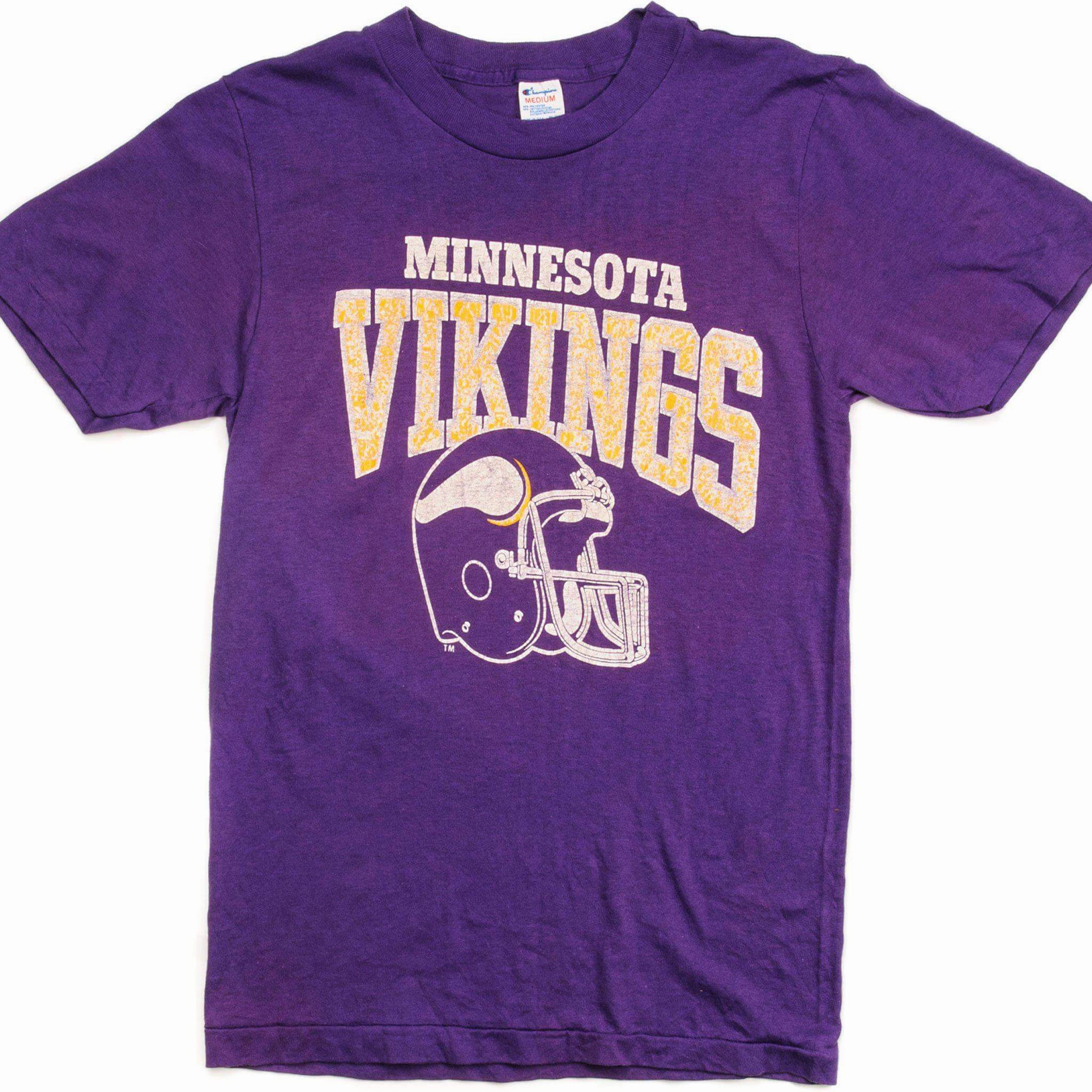 Thermal Regulation Fabric MoistureControlFibers VINTAGE CHAMPION MINNESOTA VIKINGS TEE SHIRT EARLY 1980S XS MADE IN USA